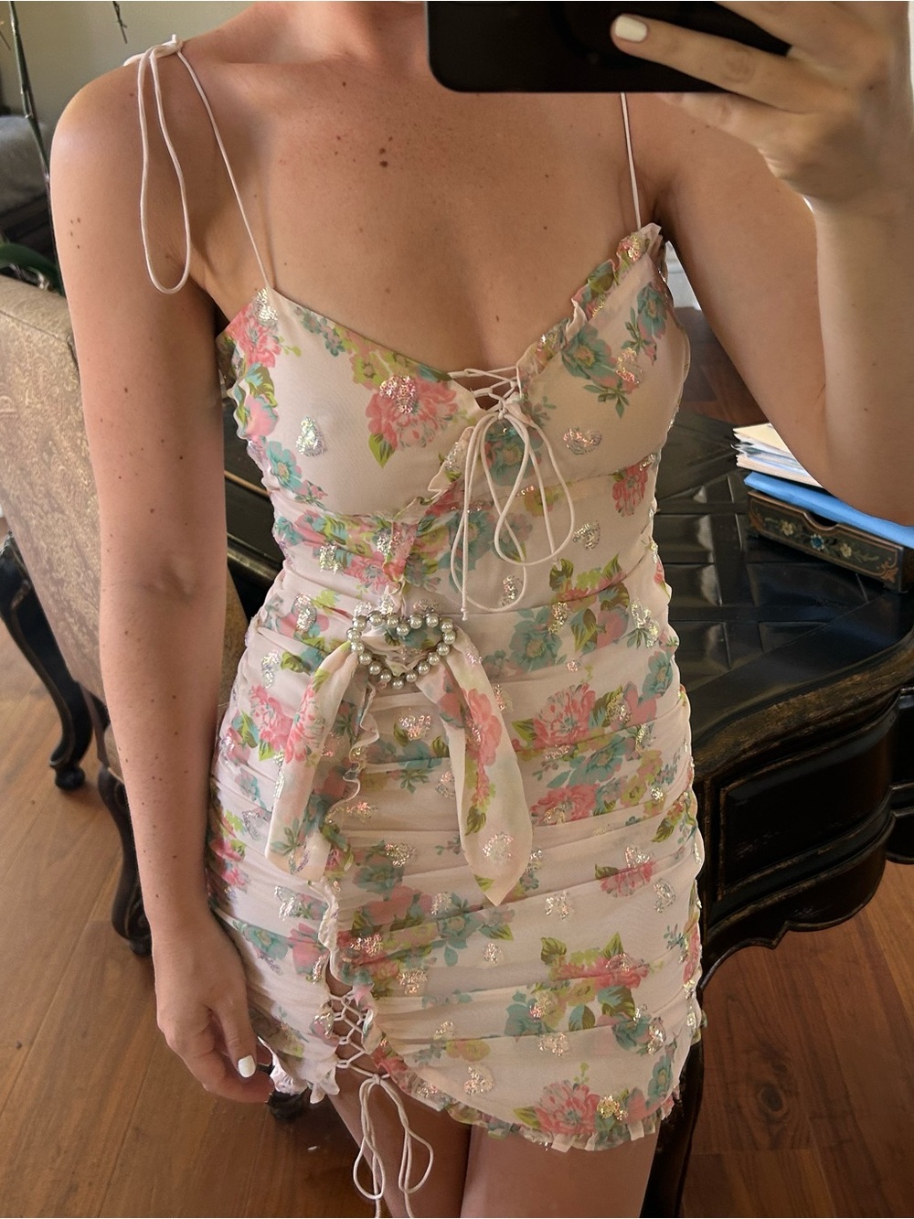 For Love And Lemons Pink Floral Lace-Up Mini Dress - Picture 1 of 3